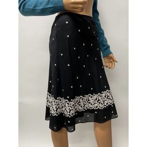 Ann Taylor Loft Tea Party Embroidered A-Line Black And White Polka Dots Size XS